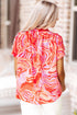 Artistic Muse Abstract Print Ruffle Cascade Mock Neck Blouse